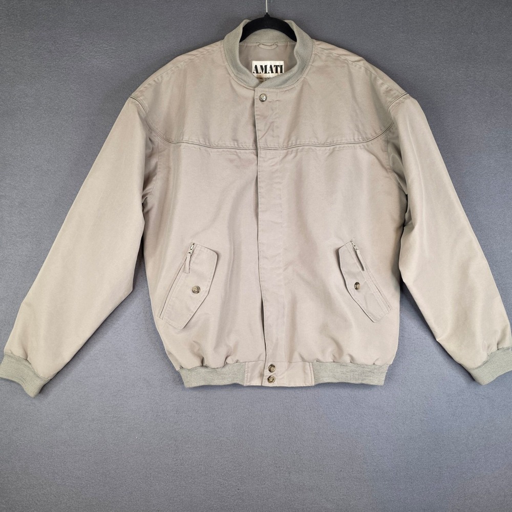 Amati Bomber Jacket Mens Size M Tan Full Zip Mock Neck Lightweight Harrington